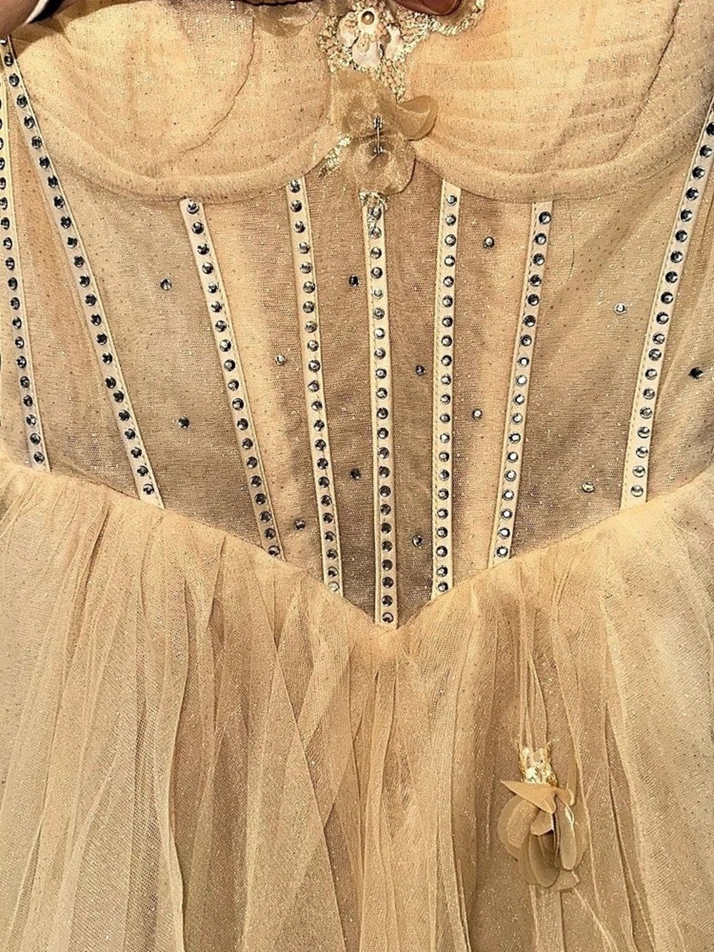 Embellished Tulle Prom Dress in Cream - Picture 3 of 10